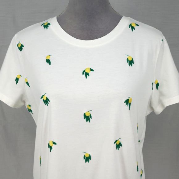 Lucky Brand Top Womens Large White Cotton Embroidered Lemons T-shirt Novelty - Picture 9 of 15